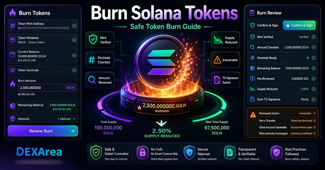 How to Burn Solana Tokens Safely | DEXArea Blog