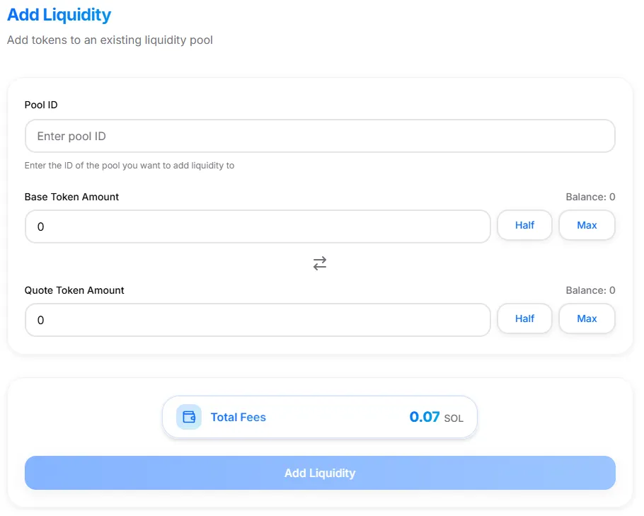 Add Liquidity Interface