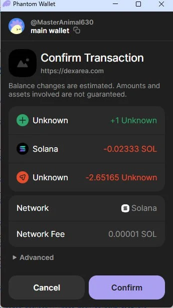 Wallet Confirmation Prompt for Burning Liquidity Wallet Confirmation Prompt