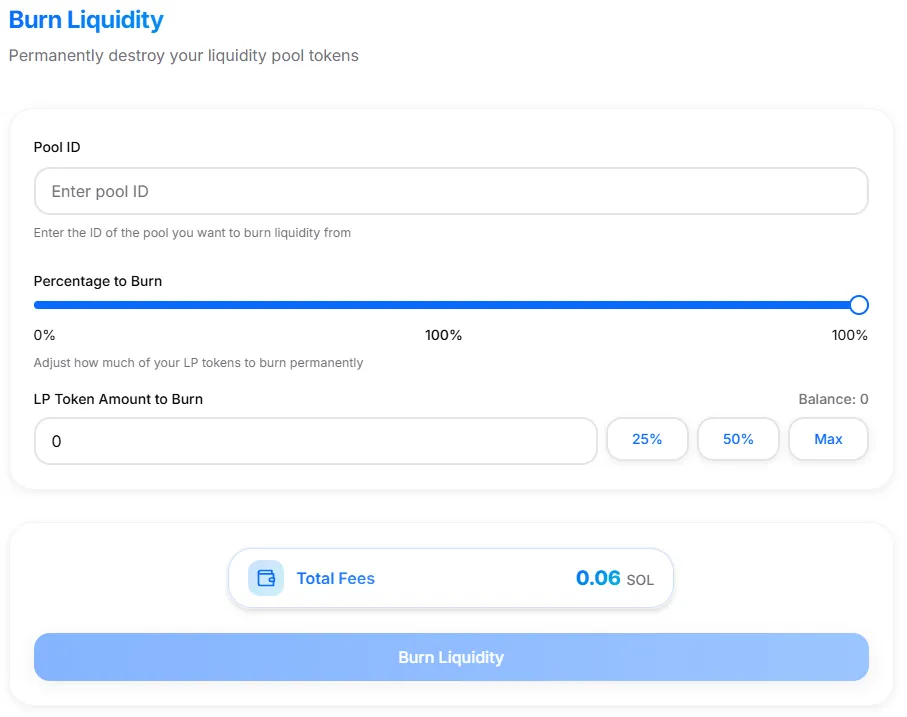 Burn Liquidity Interface Burn Liquidity Interface