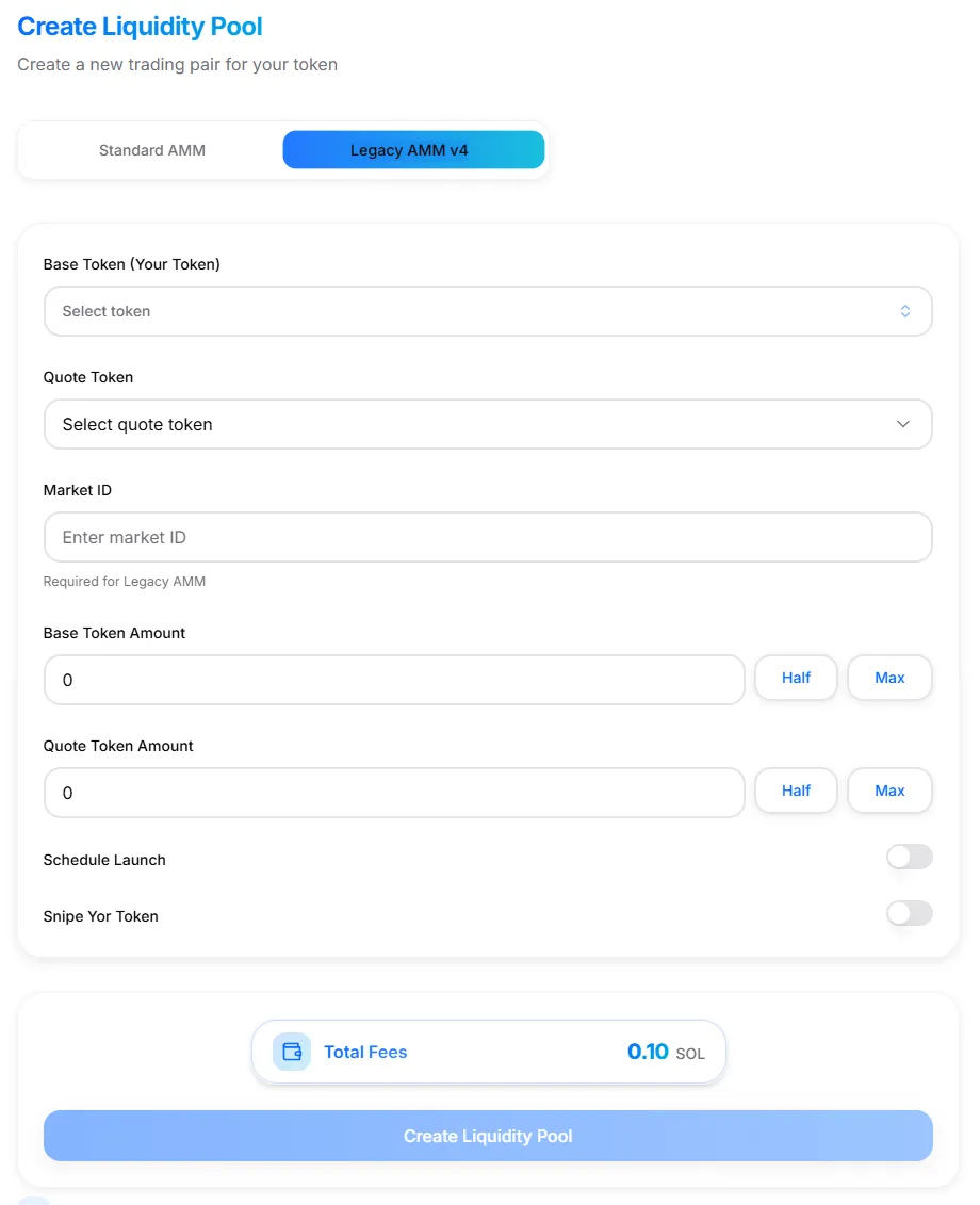 Legacy AMM v4 Pool Creation Interface Legacy AMM v4 Pool Creation Interface