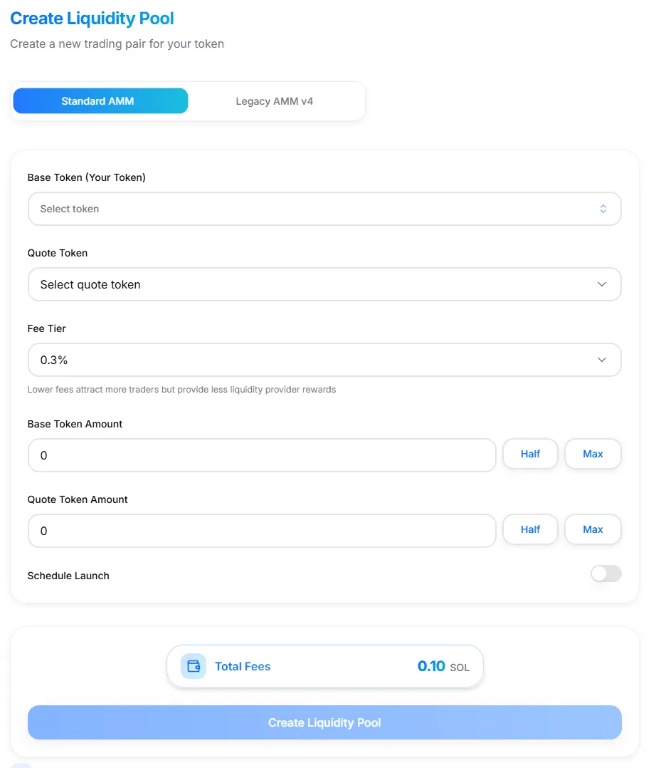 Standard AMM Pool Creation Interface Standard AMM Pool Creation Interface