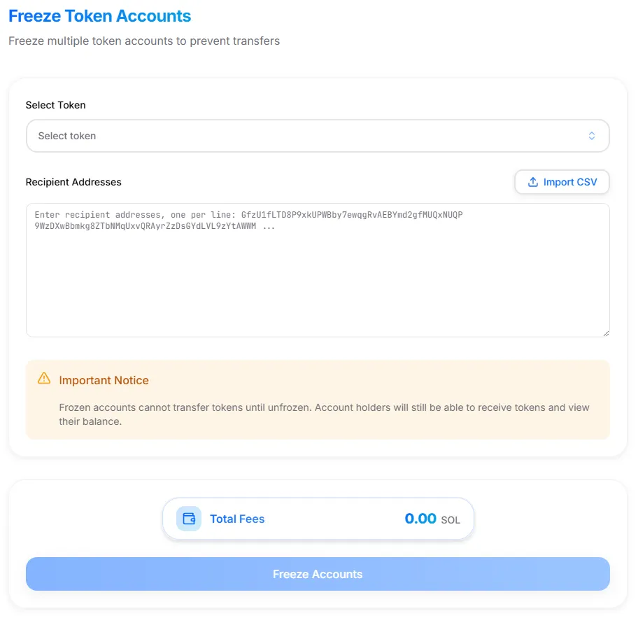 Freeze Accounts Interface Freeze Accounts Interface