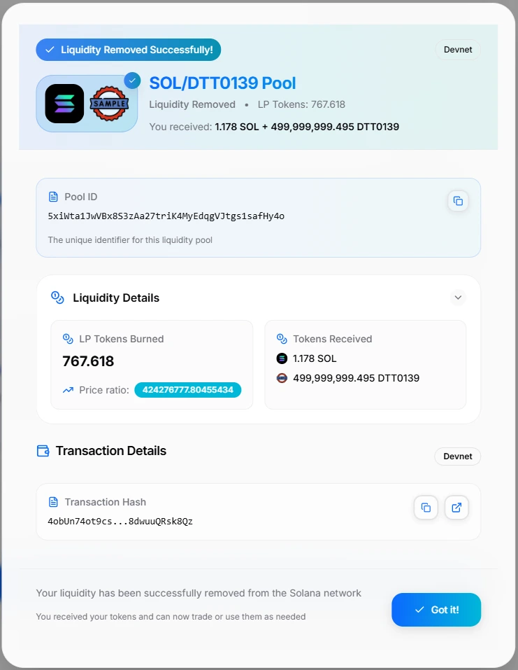 Remove Liquidity Result Modal
