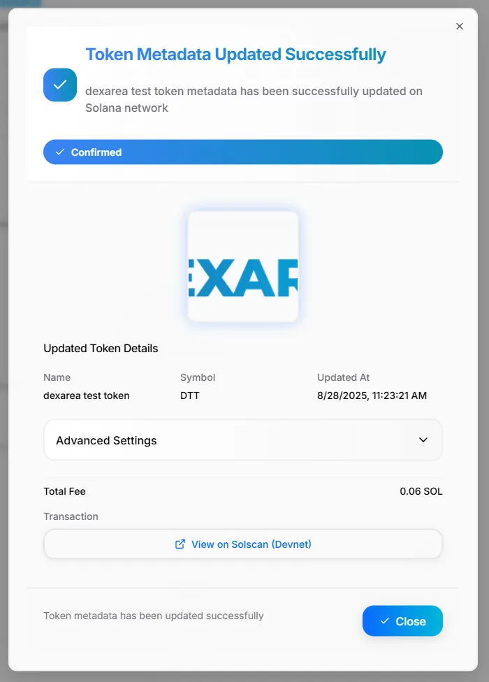 Metadata Update Result Modal Metadata Update Result Modal